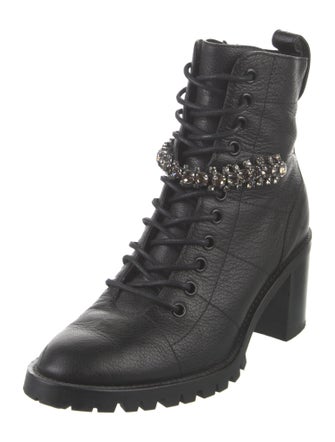 Jimmy Choo Leather Crystal Embellishments Lace-Up Boots