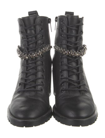 Jimmy Choo Leather Crystal Embellishments Lace-Up Boots