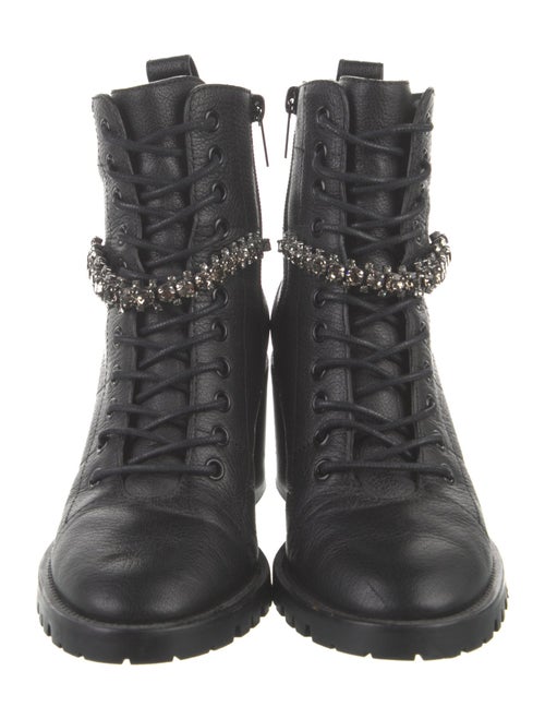 Jimmy Choo Leather Crystal Embellishments Lace-Up Boots