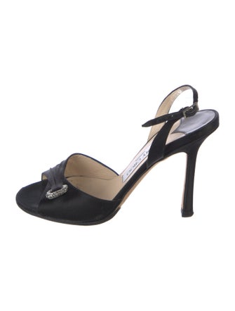 Jimmy Choo Satin Crystal Embellishments Slingback Sandals
