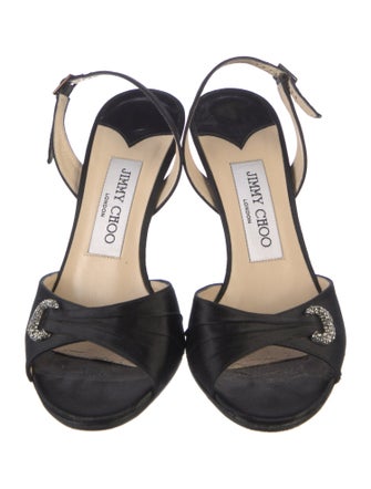 Jimmy Choo Satin Crystal Embellishments Slingback Sandals