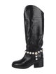 Jimmy Choo Faux Pearl Accents Leather Riding Boots
