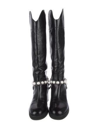 Jimmy Choo Faux Pearl Accents Leather Riding Boots