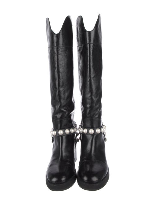 Jimmy Choo Faux Pearl Accents Leather Riding Boots