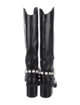 Jimmy Choo Faux Pearl Accents Leather Riding Boots