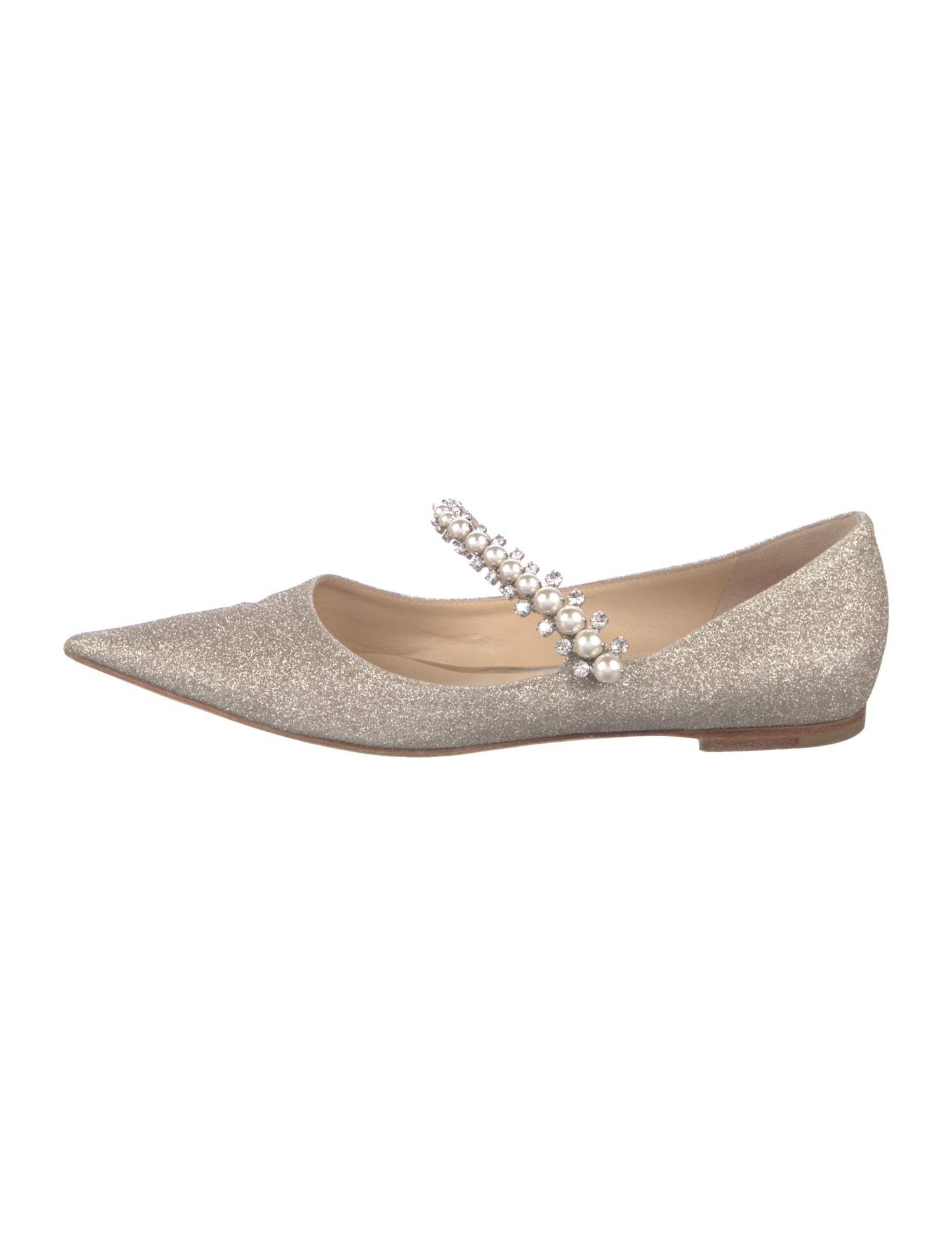 Jimmy Choo Leather Glitter Accents Mary Jane Flats