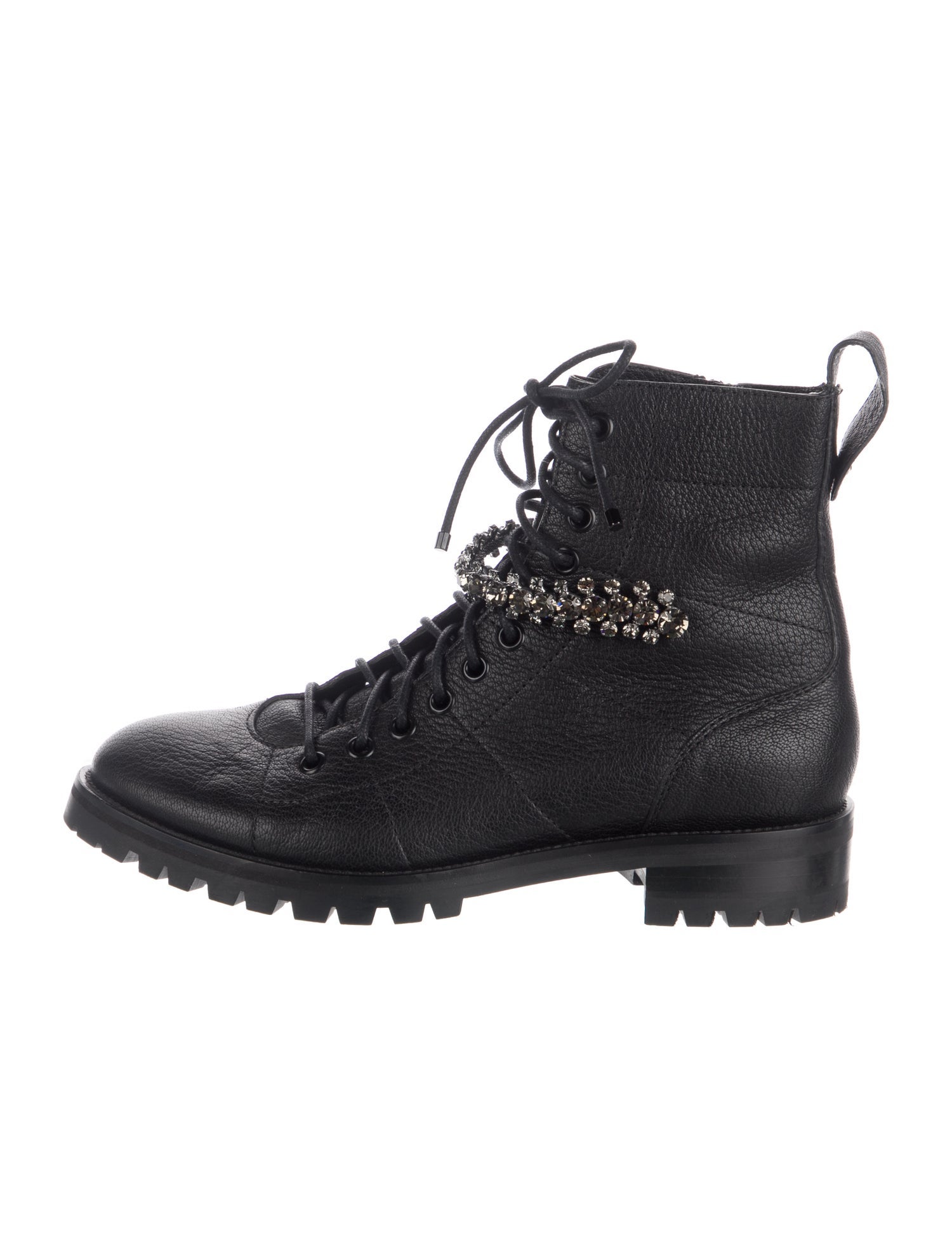 Jimmy Choo Leather Crystal Embellishments Lace-Up Boots