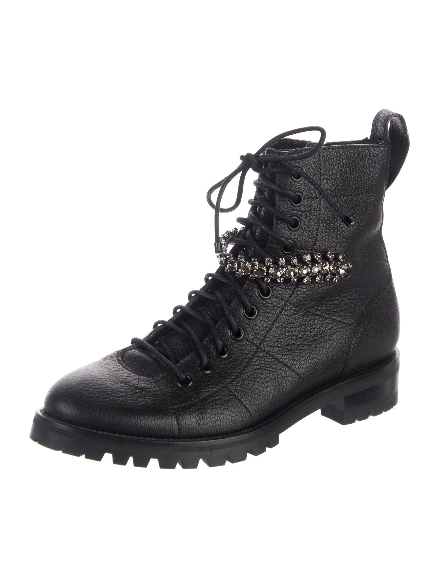 Jimmy Choo Leather Crystal Embellishments Lace-Up Boots
