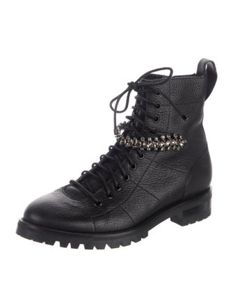 Jimmy Choo Leather Crystal Embellishments Lace-Up Boots