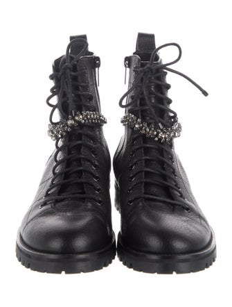 Jimmy Choo Leather Crystal Embellishments Lace-Up Boots