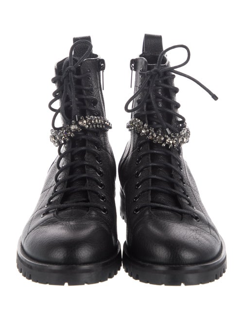 Jimmy Choo Leather Crystal Embellishments Lace-Up Boots
