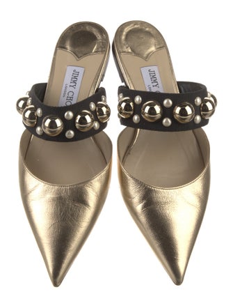 Jimmy Choo Faux Pearl Accents Leather Mules