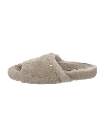 Jimmy Choo Faux Pearl Accents Lamb Fur Slides