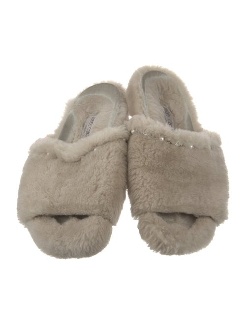 Jimmy Choo Faux Pearl Accents Lamb Fur Slides