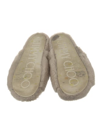 Jimmy Choo Faux Pearl Accents Lamb Fur Slides