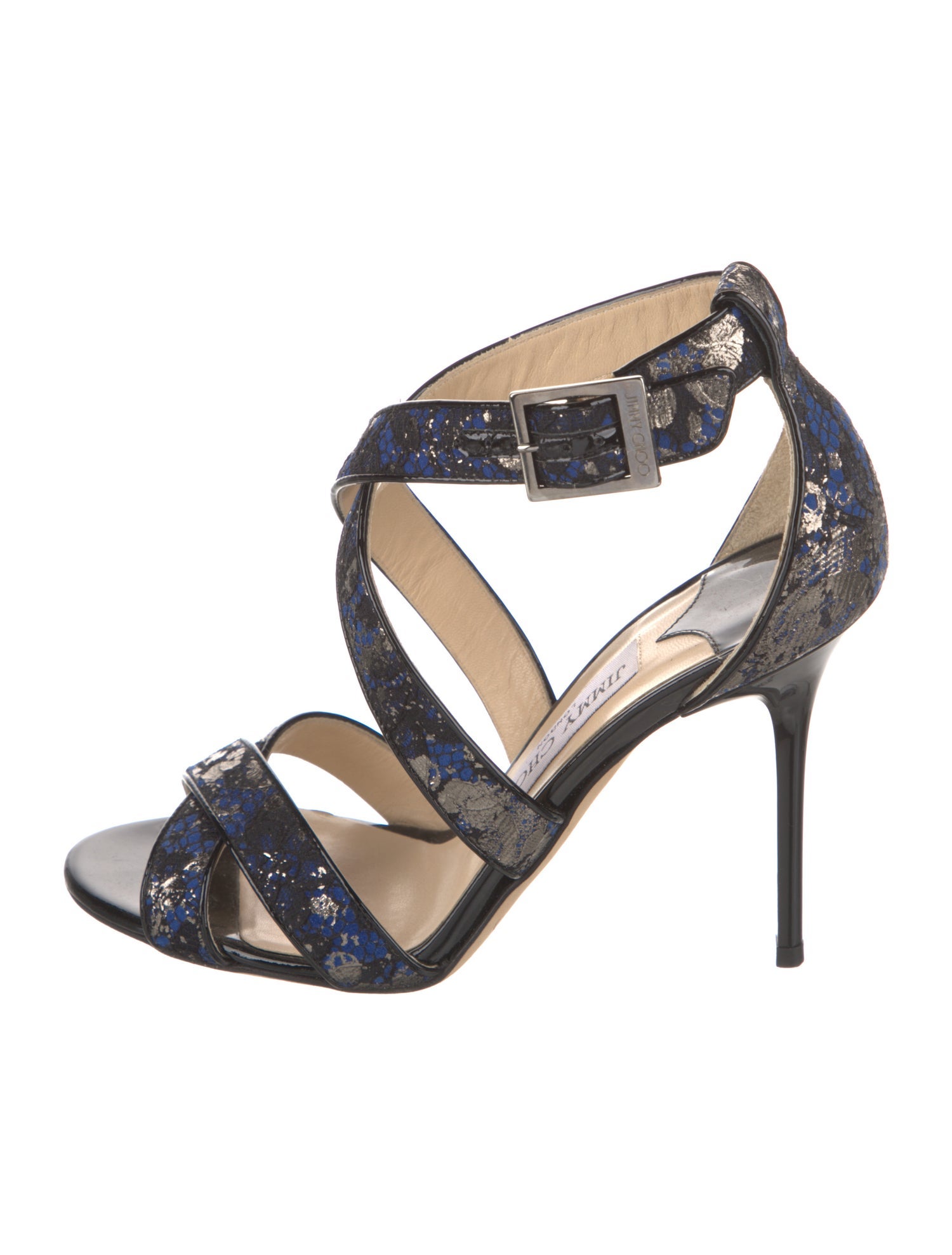 Jimmy Choo Lace Leather Trim Embellishment Sandals