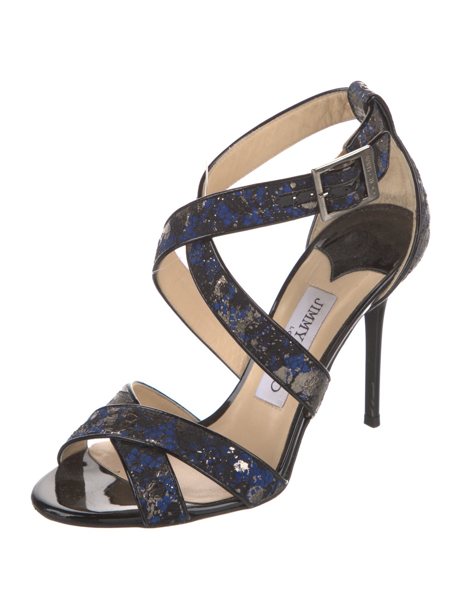 Jimmy Choo Lace Leather Trim Embellishment Sandals