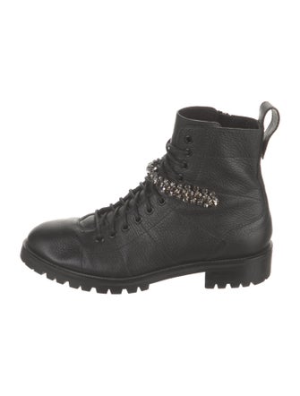 Jimmy Choo Leather Crystal Embellishments Combat Boots