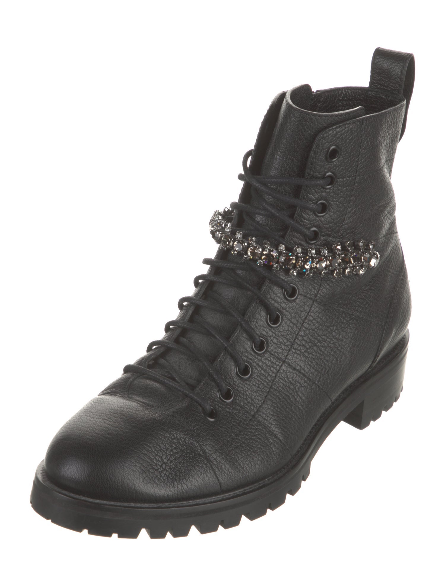Jimmy Choo Leather Crystal Embellishments Combat Boots