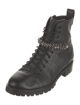 Jimmy Choo Leather Crystal Embellishments Combat Boots