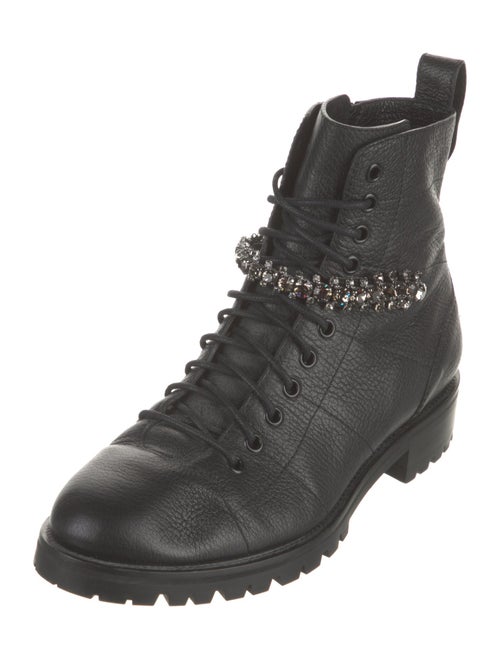 Jimmy Choo Leather Crystal Embellishments Combat Boots