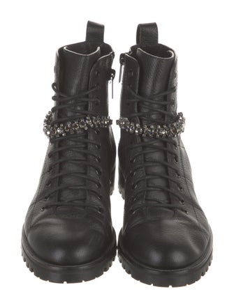 Jimmy Choo Leather Crystal Embellishments Combat Boots