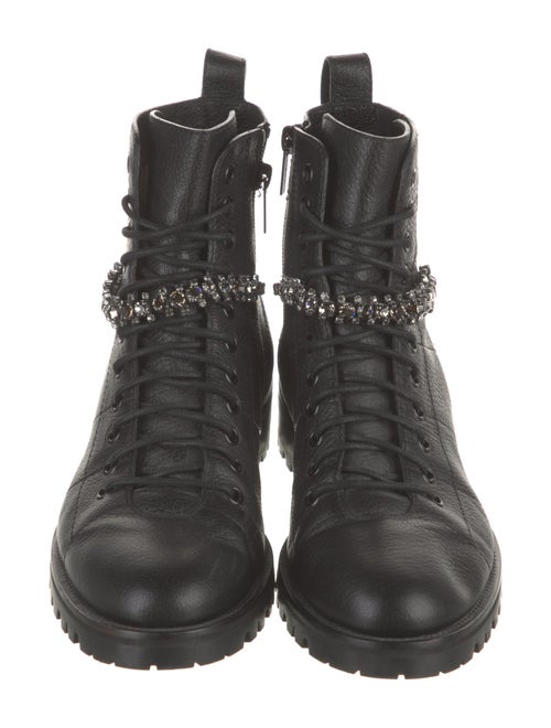 Jimmy Choo Leather Crystal Embellishments Combat Boots
