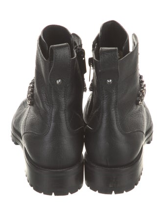 Jimmy Choo Leather Crystal Embellishments Combat Boots