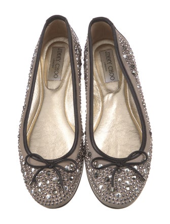 Jimmy Choo Leather Bow Accents Ballet Flats