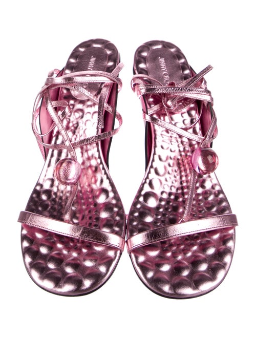 Jimmy Choo Leather Beaded Accents T-Strap Sandals