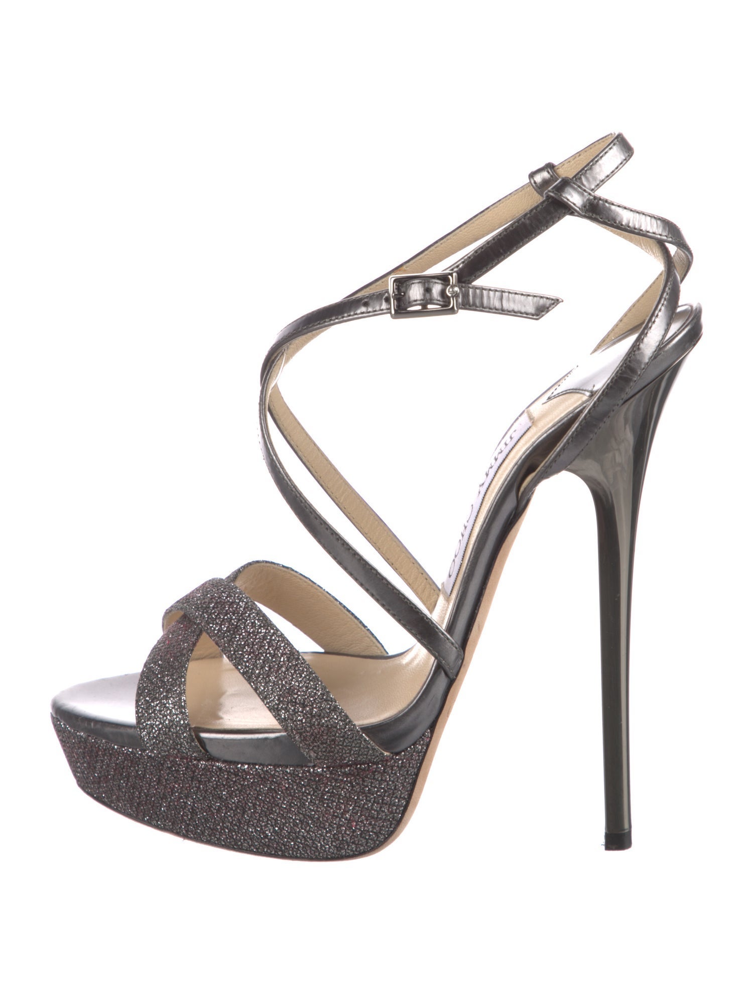 Jimmy Choo Leather Glitter Accents Sandals