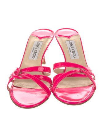 Jimmy Choo Patent Leather Leather Trim Embellishment Slides