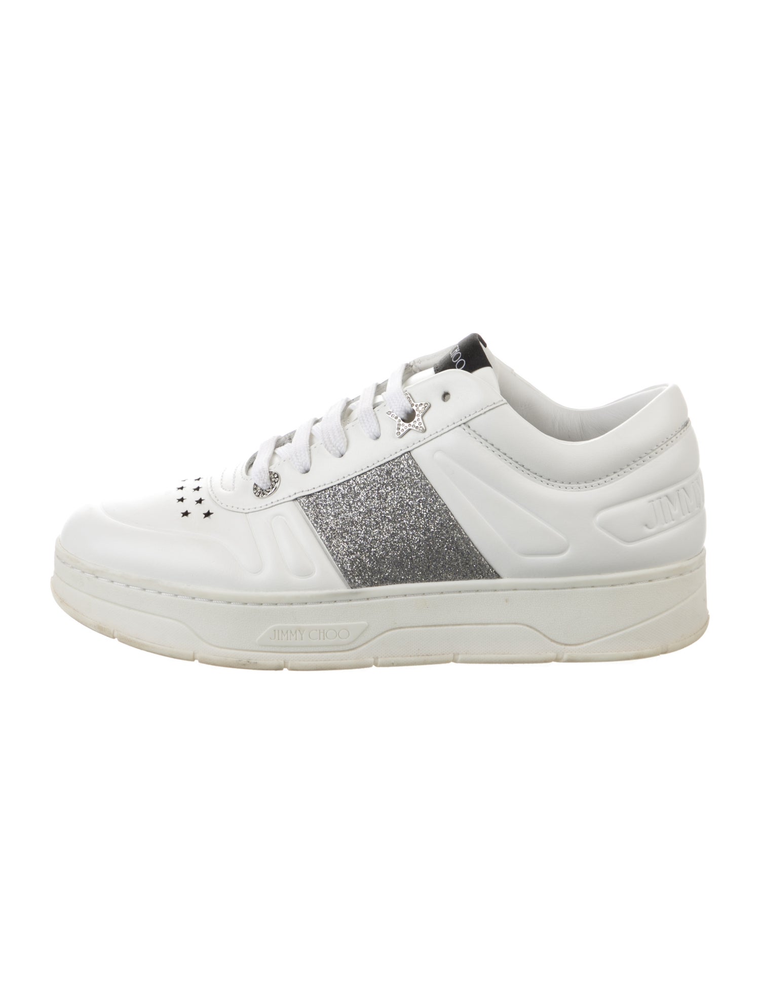 Jimmy Choo Leather Glitter Accents Sneakers