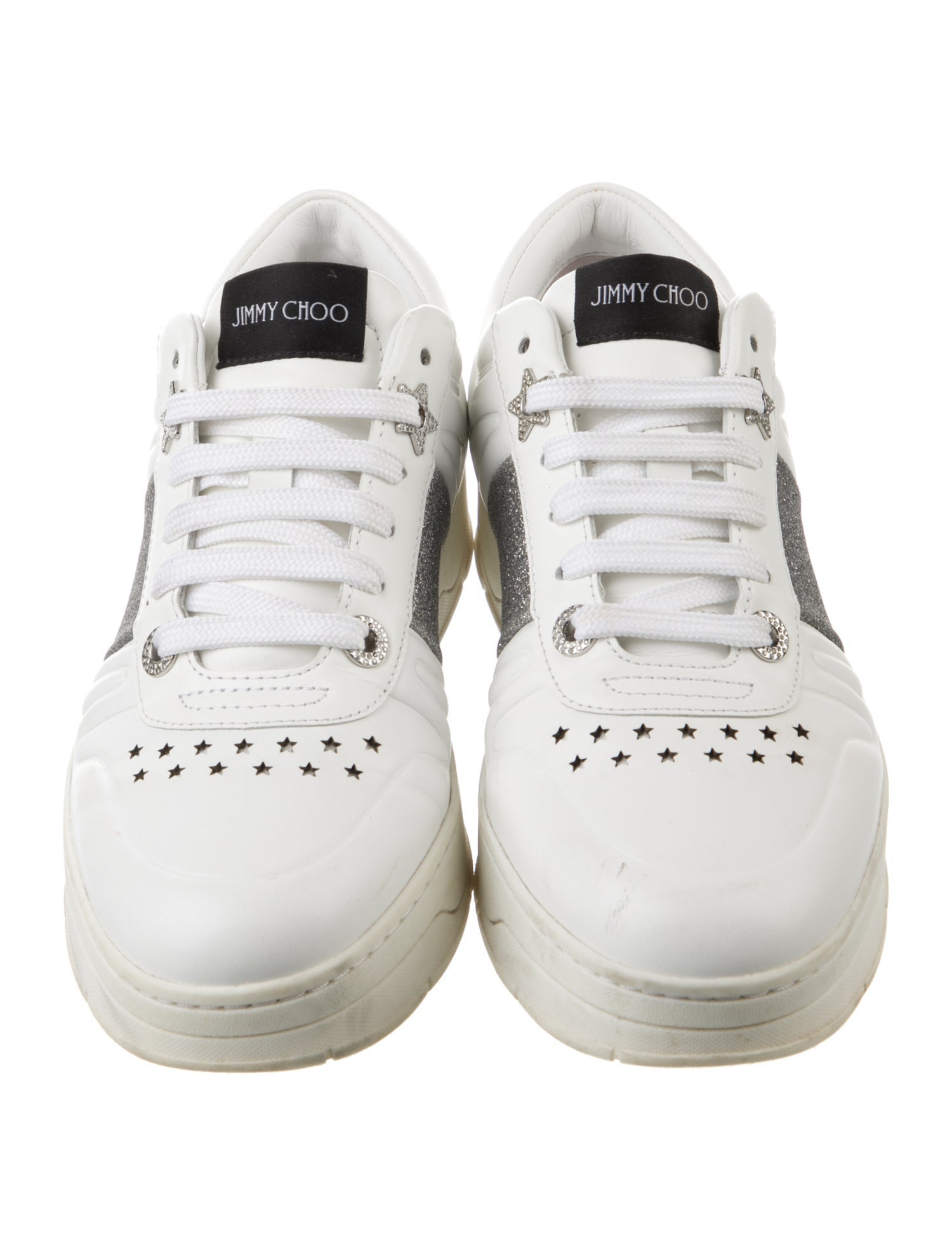 Jimmy Choo Leather Glitter Accents Sneakers