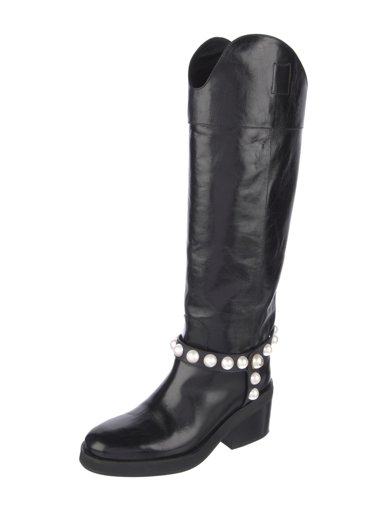 Jimmy Choo Faux Pearl Accents Leather Riding Boots