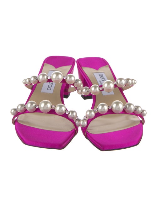 Jimmy Choo Faux Pearl Accents Satin Slides