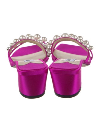 Jimmy Choo Faux Pearl Accents Satin Slides