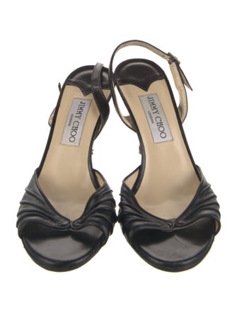 Jimmy Choo Leather Pleated Accents Slingback Sandals