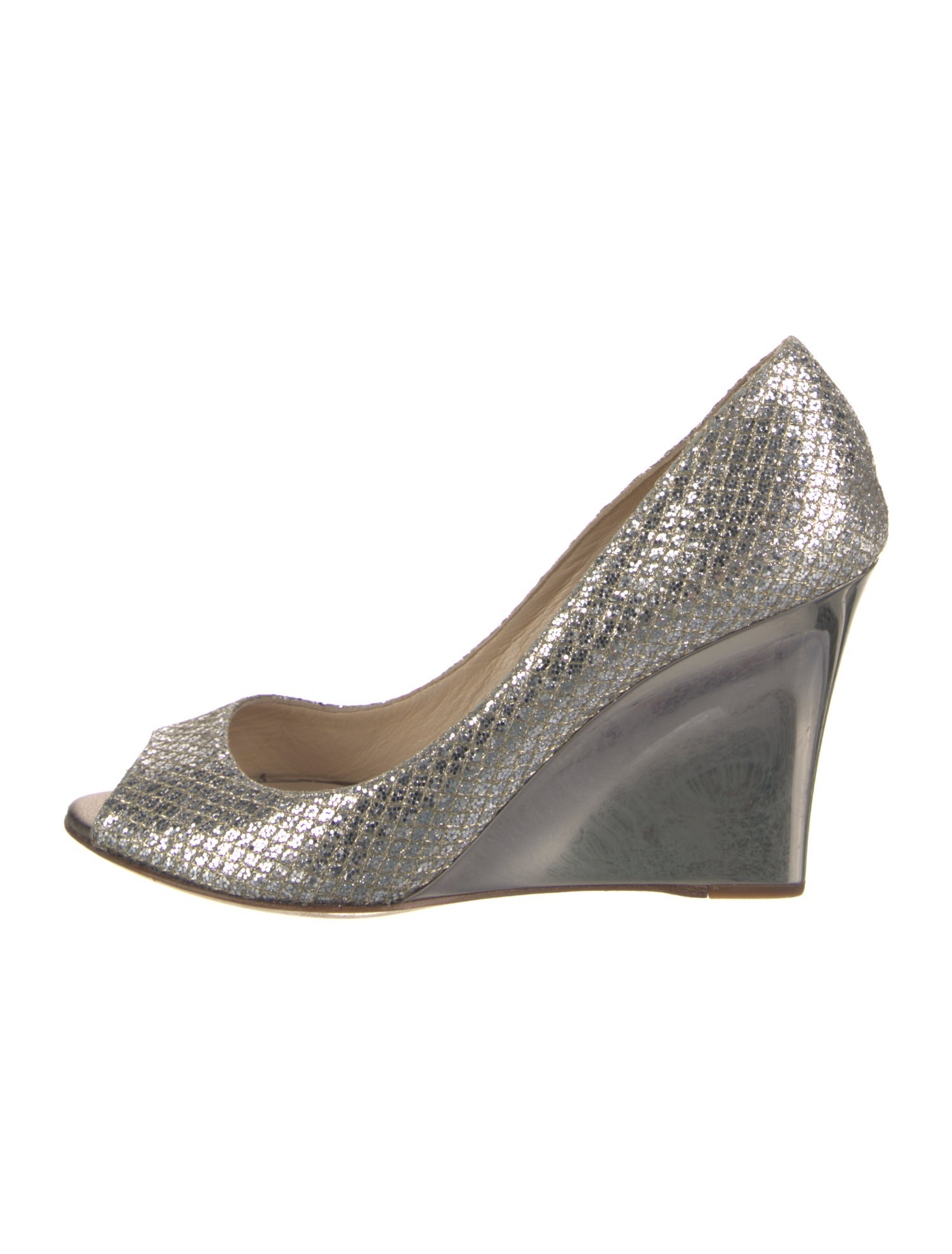 Jimmy Choo Glitter Leather Trim Embellishment Pumps