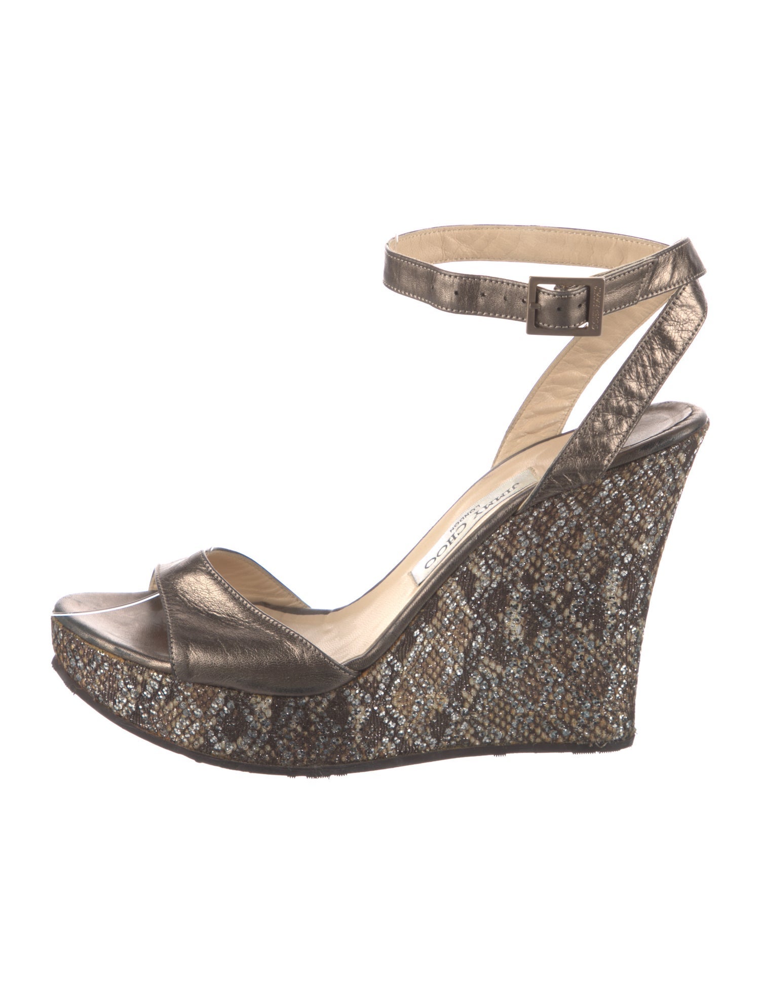 Jimmy Choo Leather Glitter Accents Sandals