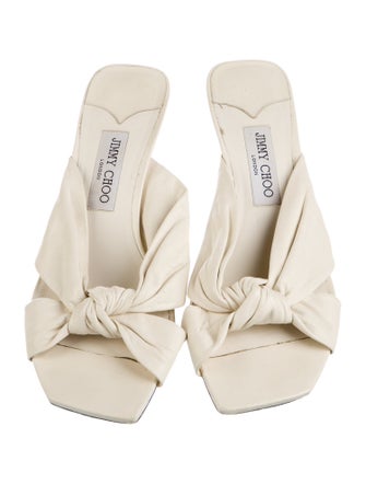 Jimmy Choo Leather Ruffle Embellishment Slides