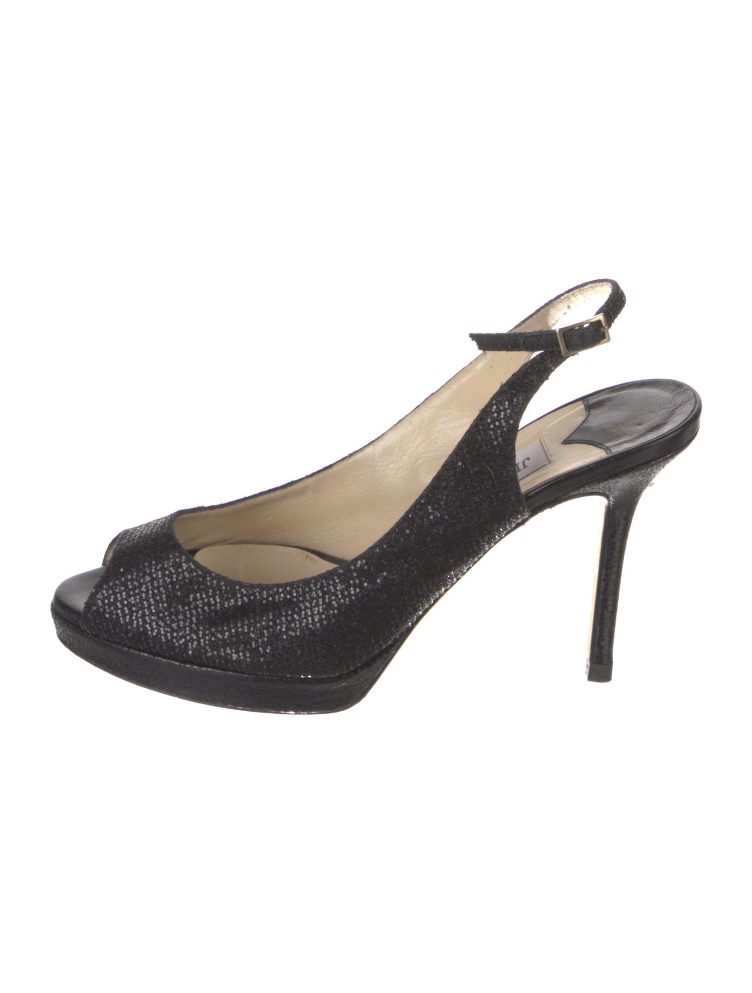 Jimmy Choo Glitter Leather Trim Embellishment Slingback Pumps