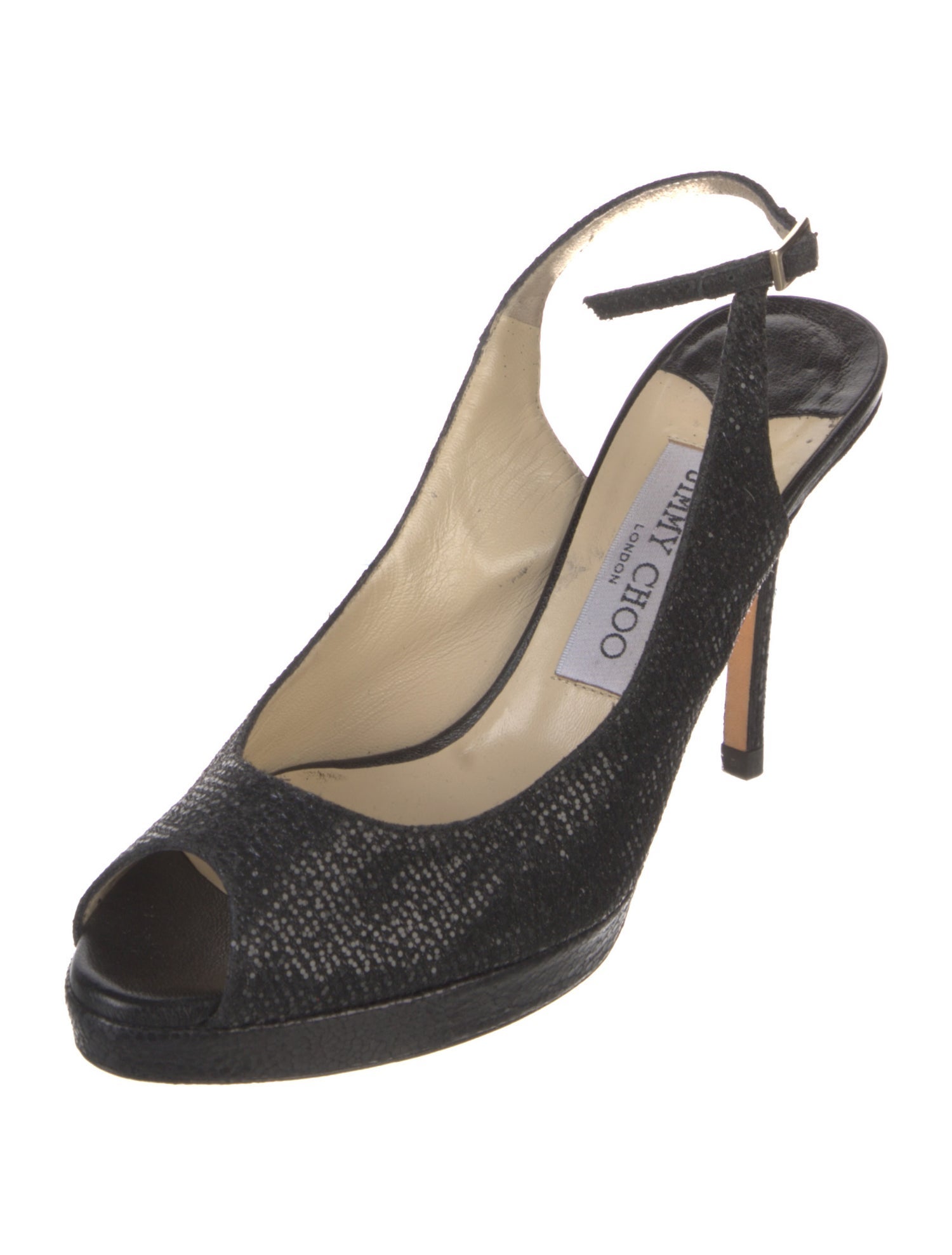 Jimmy Choo Glitter Leather Trim Embellishment Slingback Pumps