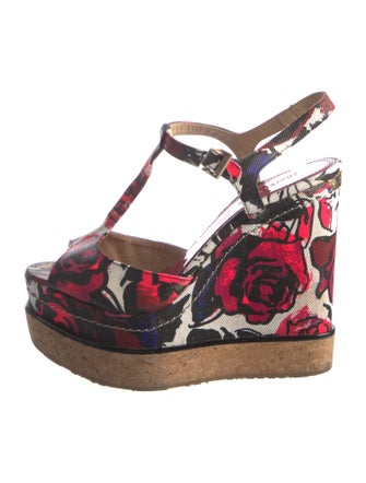 Jimmy Choo Canvas Floral Print T-Strap Pumps