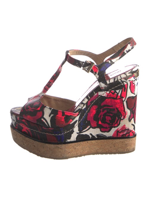 Jimmy Choo Canvas Floral Print T-Strap Pumps