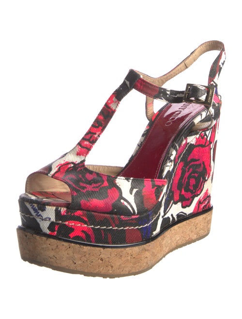 Jimmy Choo Canvas Floral Print T-Strap Pumps