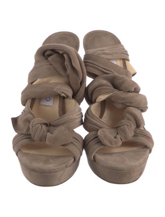 Jimmy Choo Suede Bow Accents Slingback Sandals