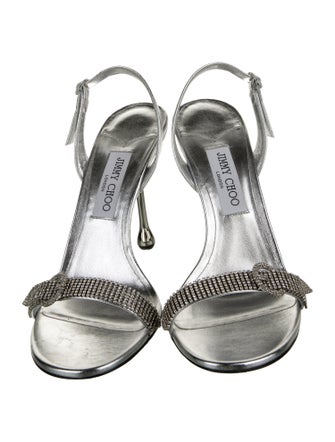 Jimmy Choo Leather Crystal Embellishments Slingback Sandals