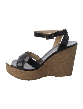 Jimmy Choo Patent Leather Cutout Accent Slingback Sandals