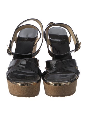 Jimmy Choo Patent Leather Cutout Accent Slingback Sandals